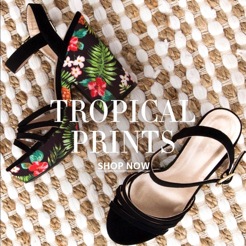 KAUAI 🌺 tropical printed block heels black - Picture 2 of 2